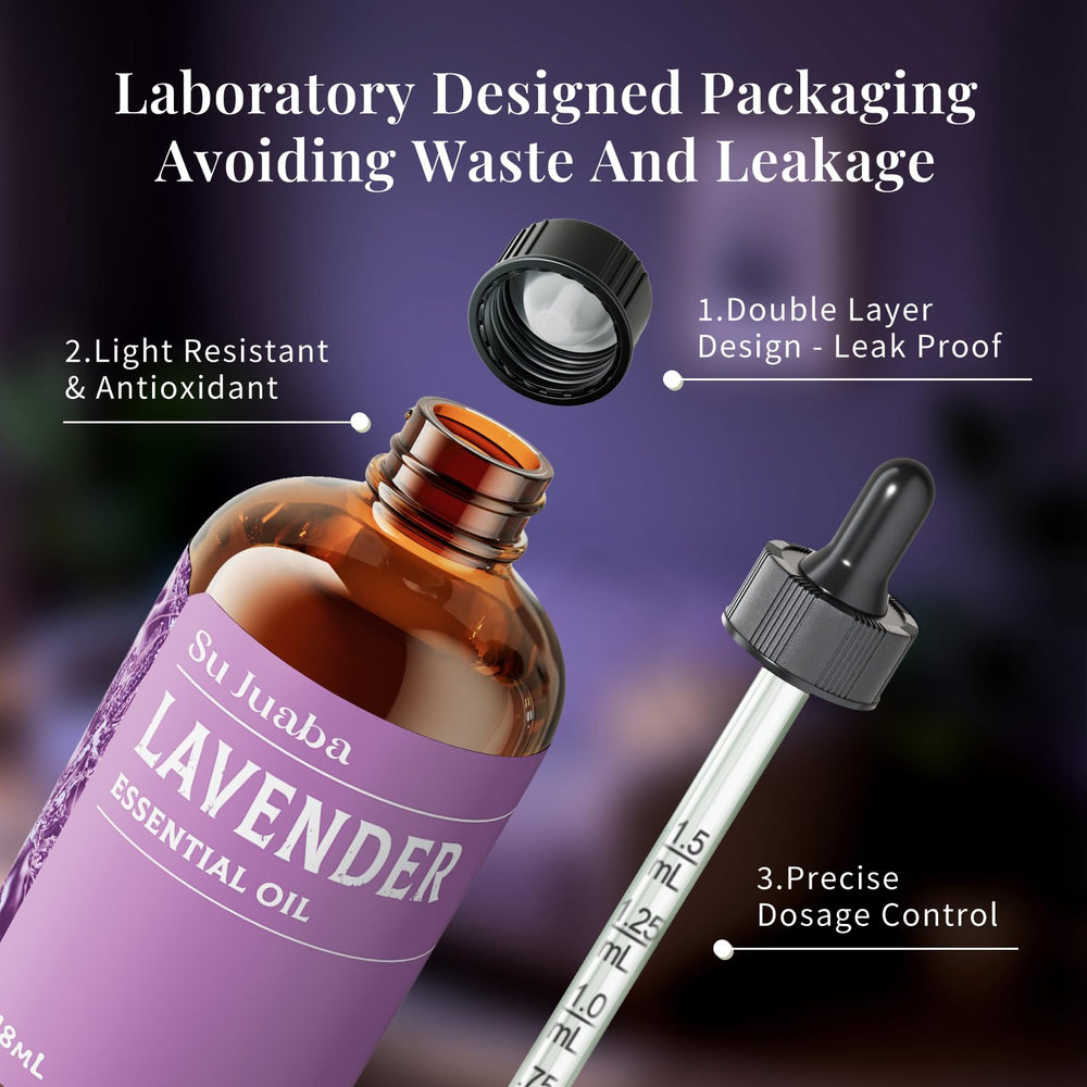 SU JUABA lavender packaging with amber bottle and dropper