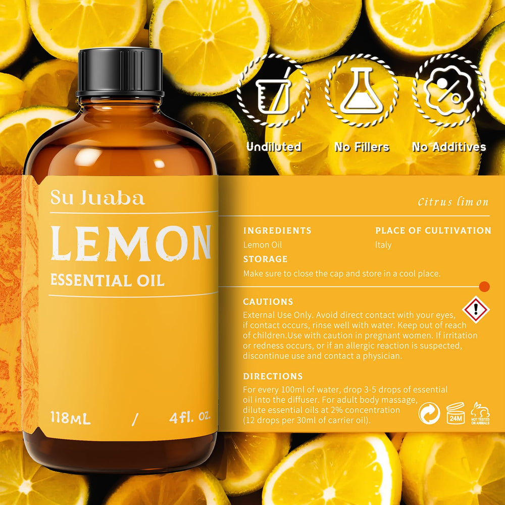 SU JUABA Lemon Essential Oil premium packaging protects scent.