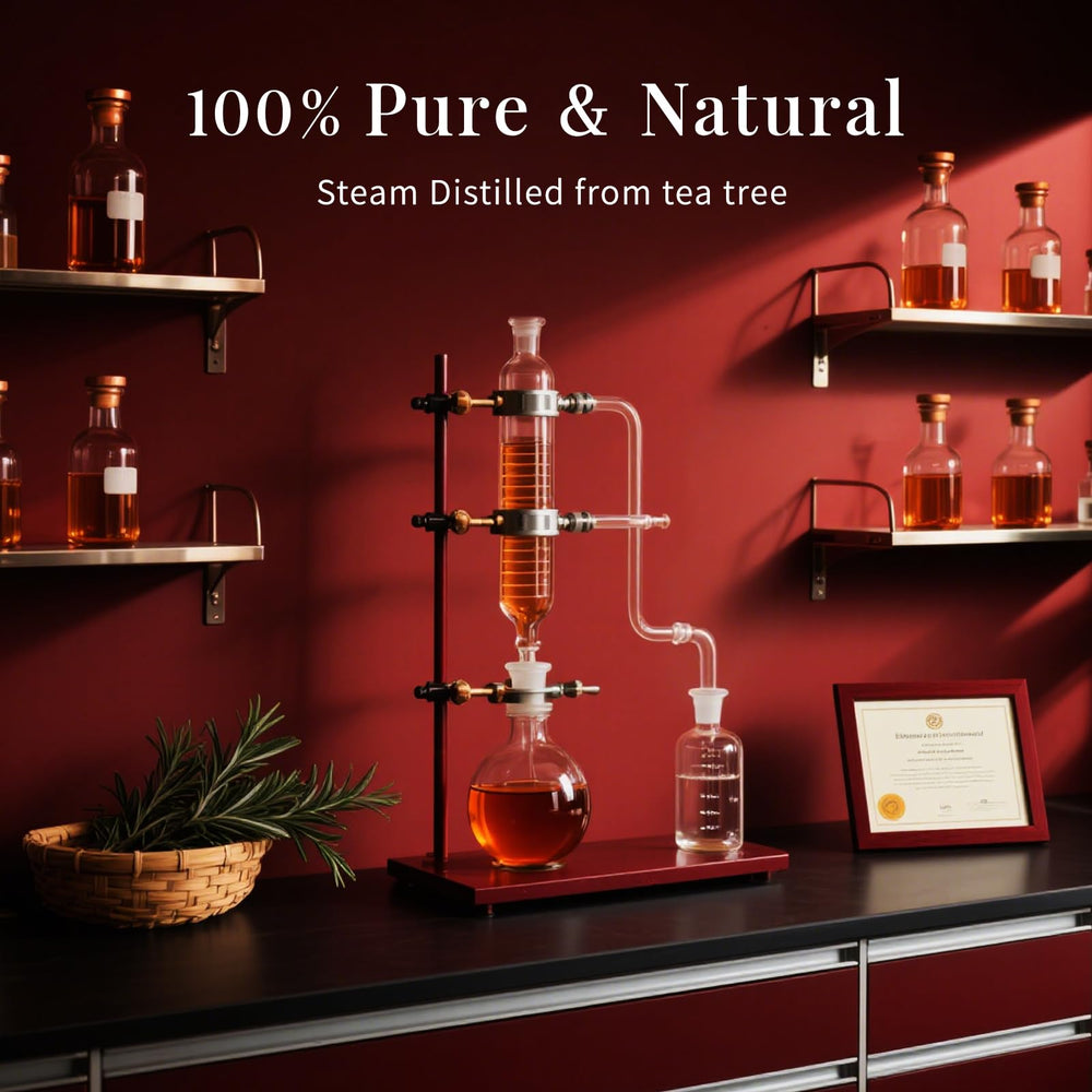 SU JUABA Tea Tree Oil applied to skin as a gentle, nourishing care step.