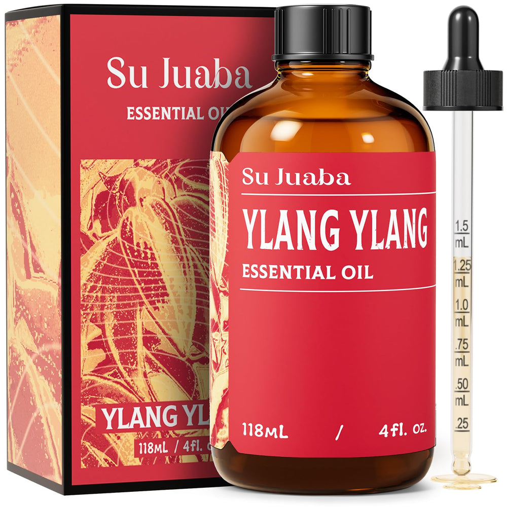 SU JUABA Ylang-Ylang: botella de vidrio ambar protege la fragancia y pureza.