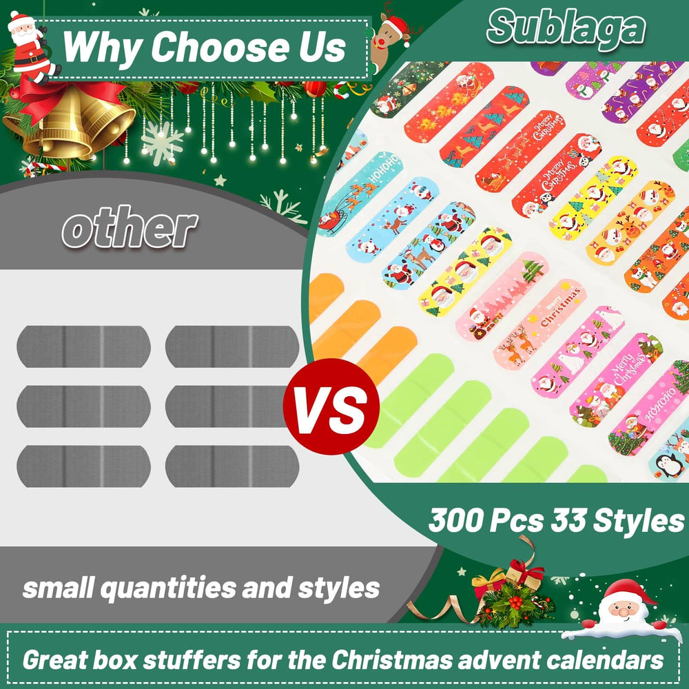 Sublaga Christmas bandages with Christmas tree design offer kid-friendly wound care.