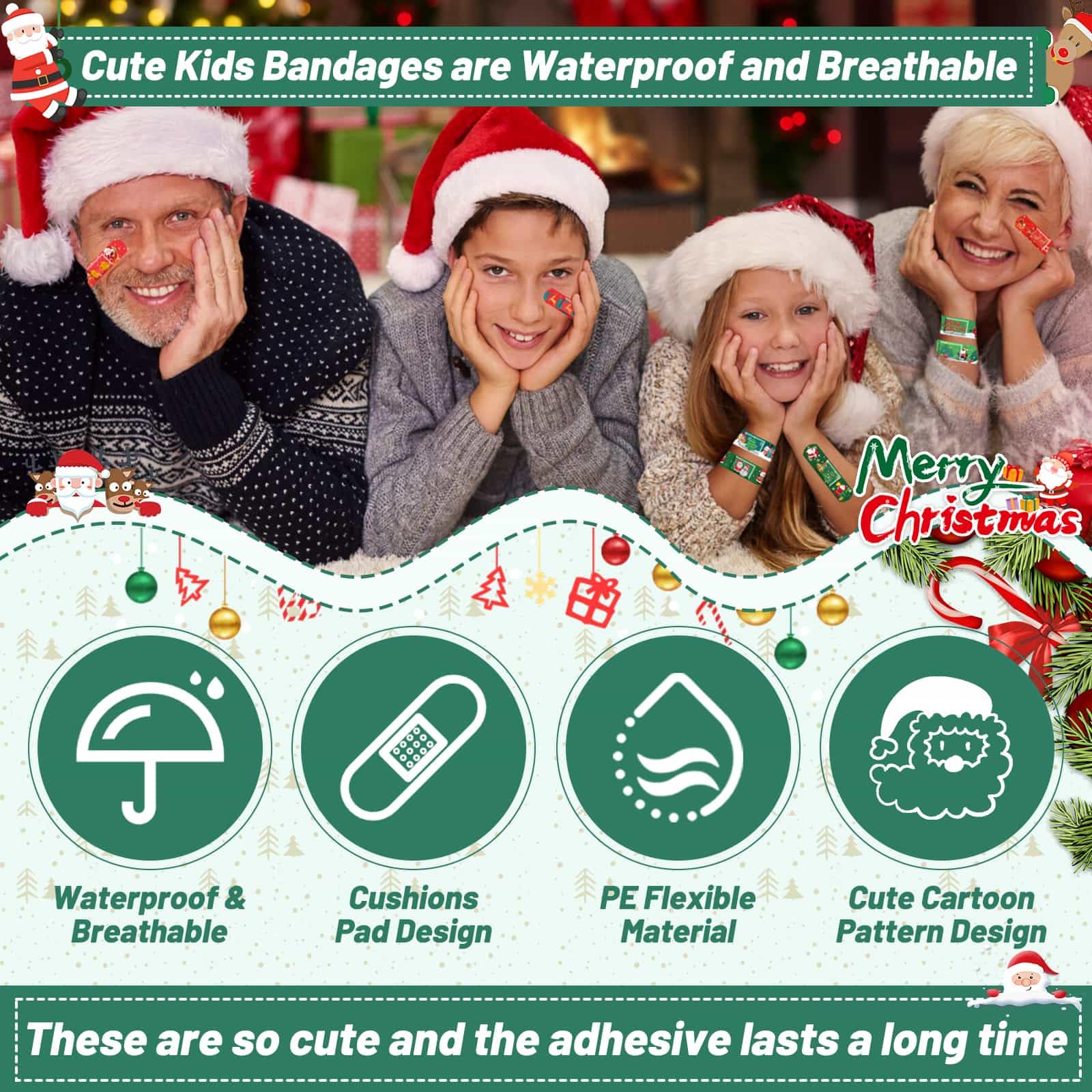 Sublaga snowflake design bandages keep wounds clean during outdoor play.