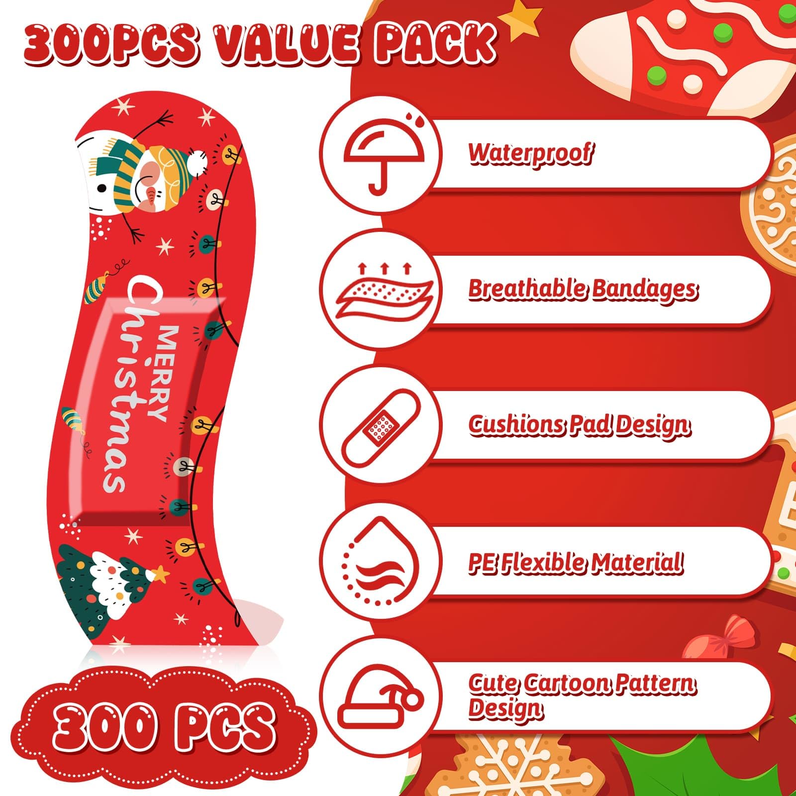Sublaga Christmas bandages with snowman pattern for little scrapes after crafts