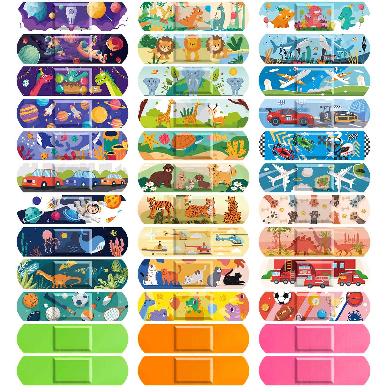 Sublaga kids bandages 375-piece pack featuring colorful designs for quick, kid-friendly first aid