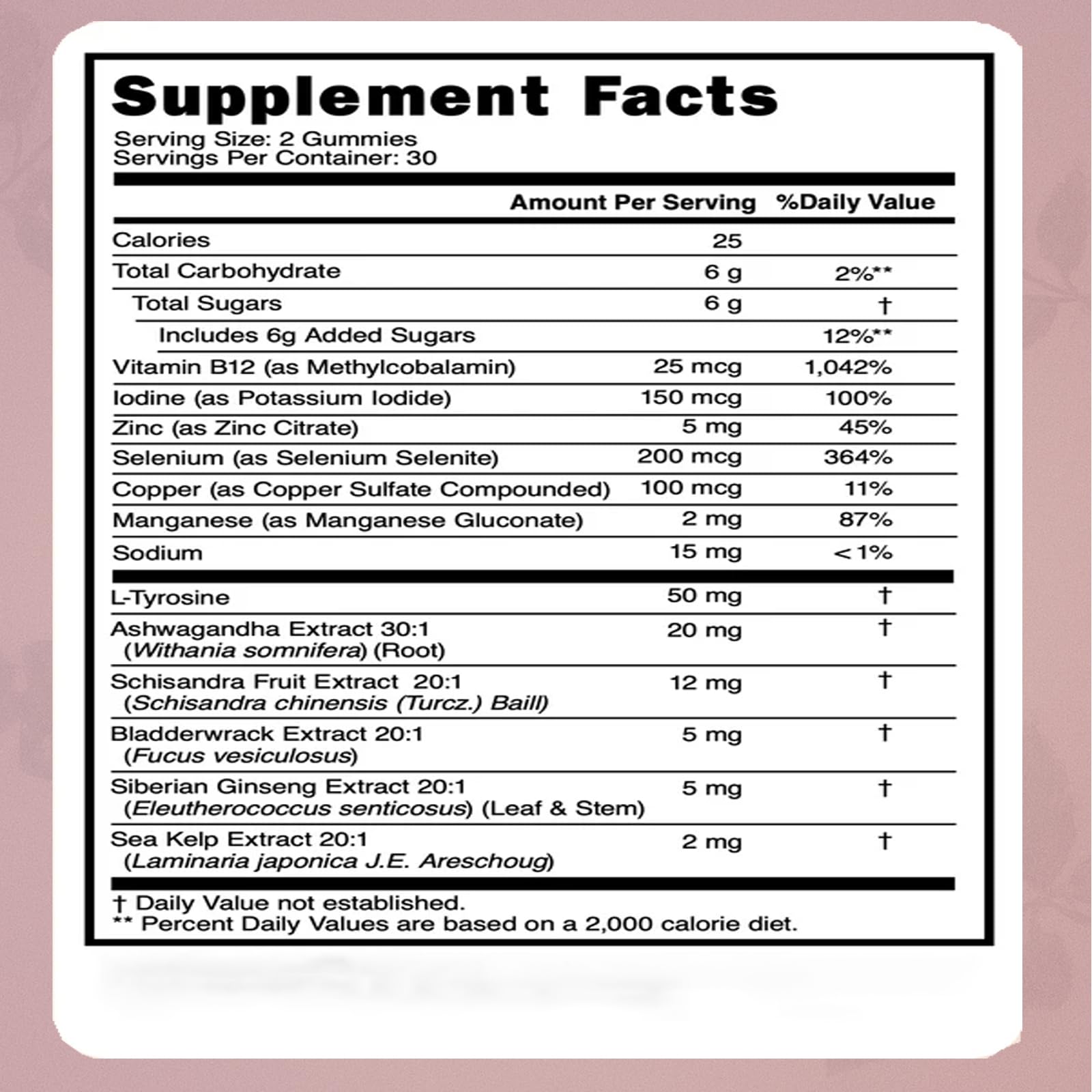 SUBMETIC Thyroid Power Gummies iodine sources from bladderwrack and kelp shown.