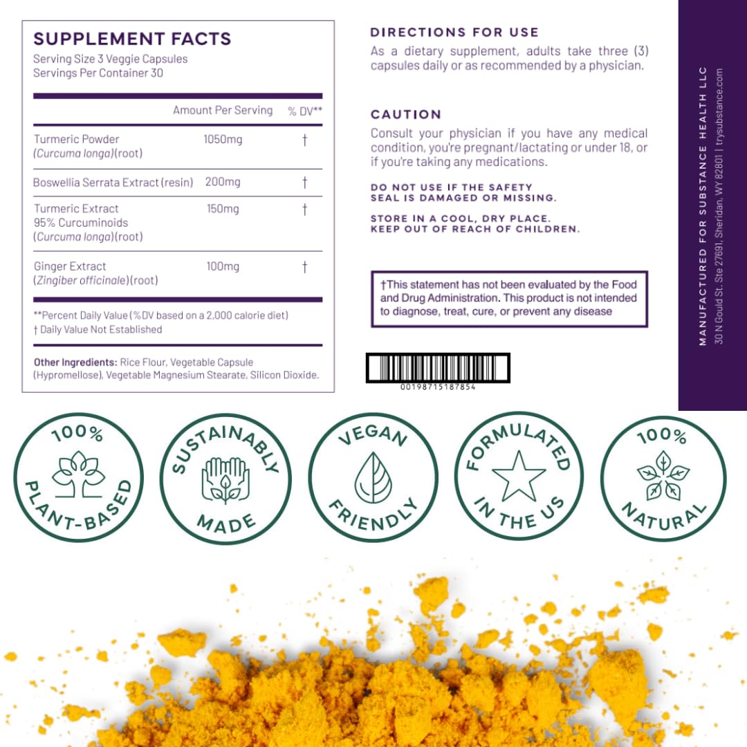SUBSTANCE Nature’s Relief ingredients in bowls showing turmeric ginger boswellia.