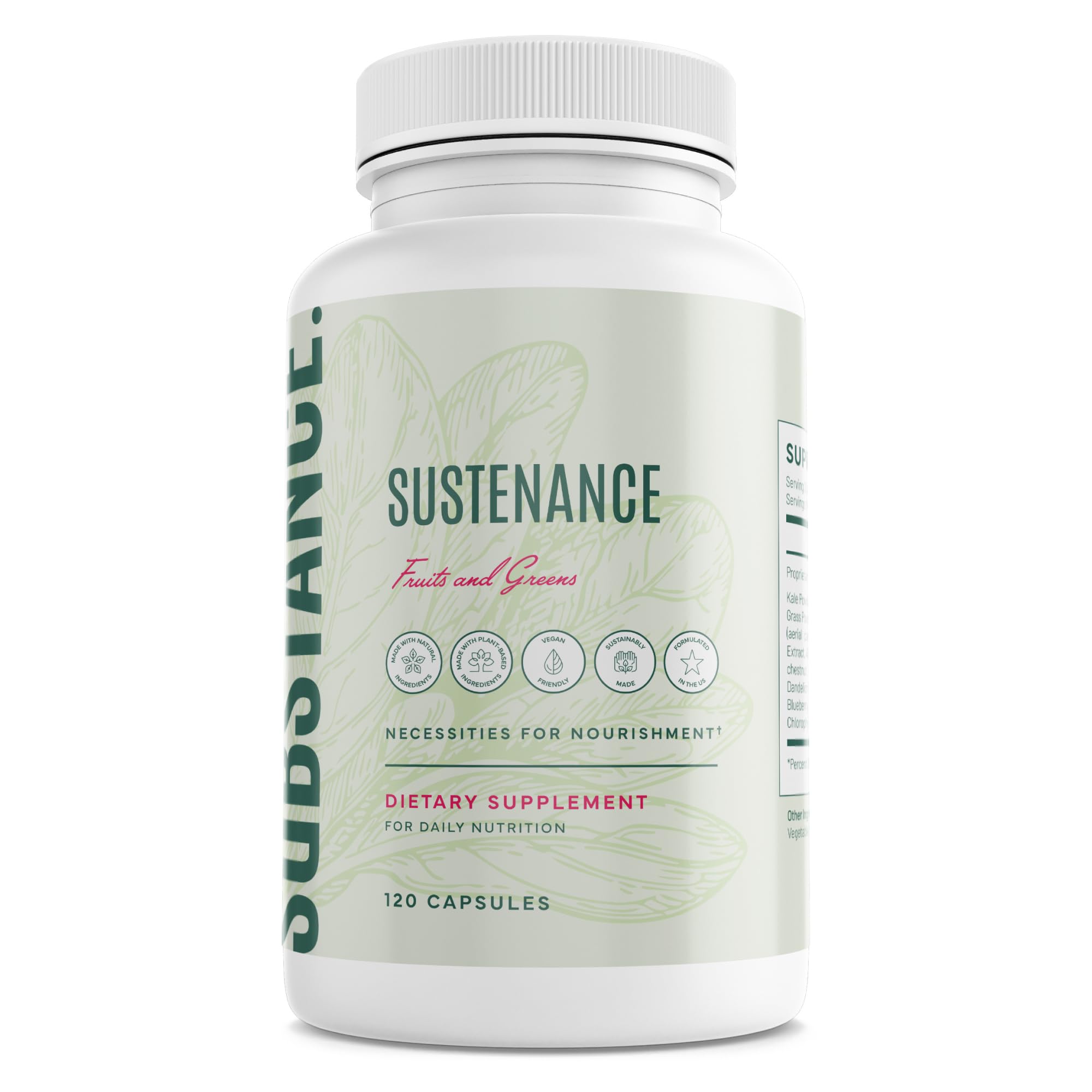 SUBSTANCE Sustenance Daily Greens bottle for convenient daily nutrition and energy.