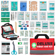 SuccorWare 380-piece deluxe first aid kit front view for home and travel preparedness.