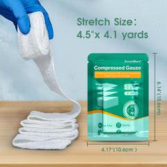 SuccorWare gauze sized 14.7 cm by 10.4 cm fits compact kits for easy storage.
