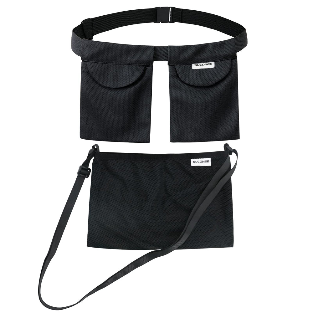 Suconbe mastectomy drain holder front view showing dual pockets for bottles