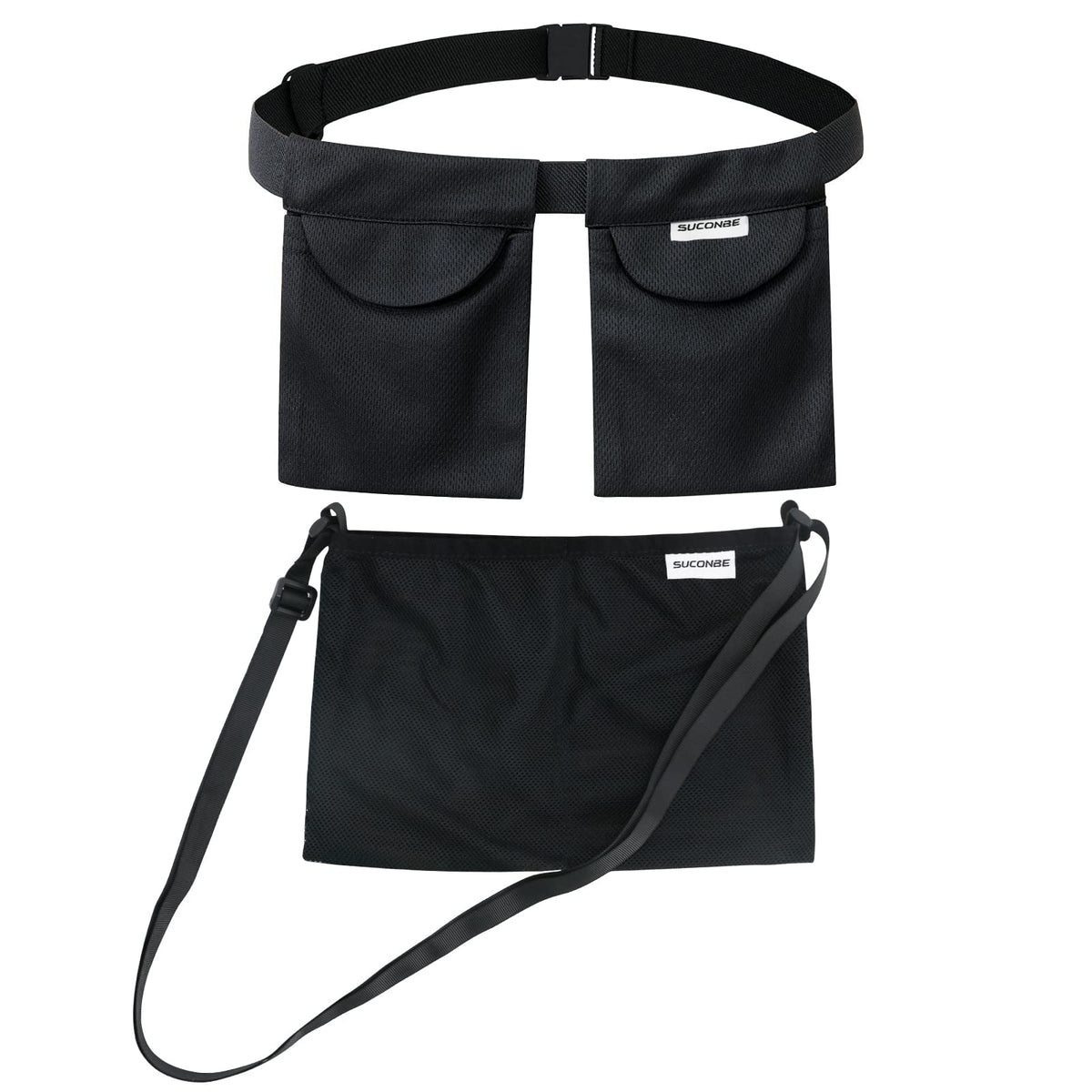 Suconbe mastectomy drain holder front view showing dual pockets for bottles