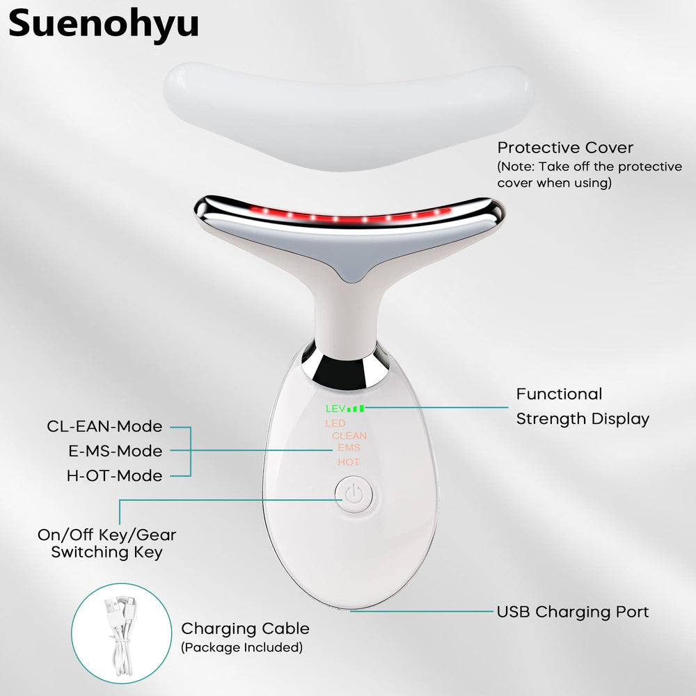 Suenohyu face neck massager shown with serum for improved absorption
