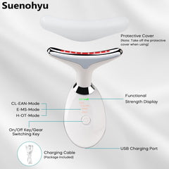 Suenohyu face neck massager shown with serum for improved absorption