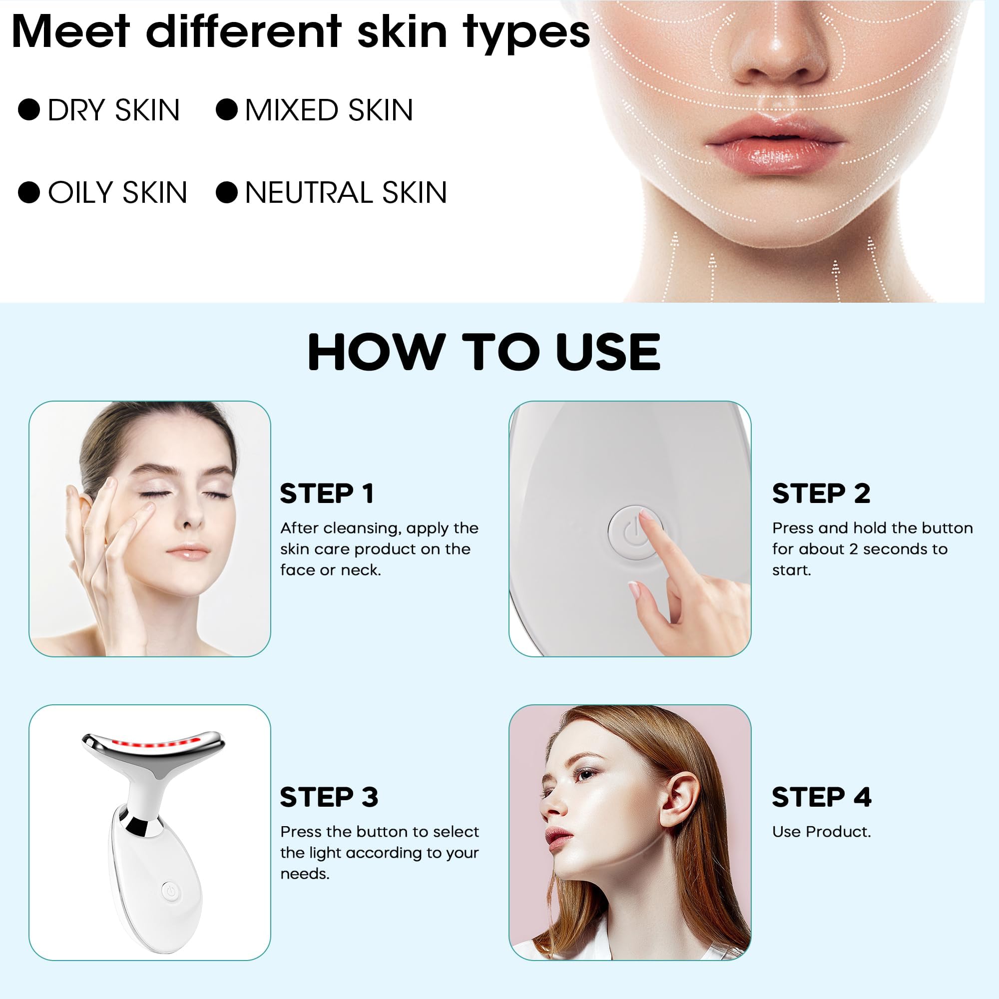 Suenohyu red light therapy face wand, side view for precise use