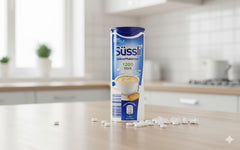 Suessli lactose-free tablets label, imported from Germany, premium sweetness option.