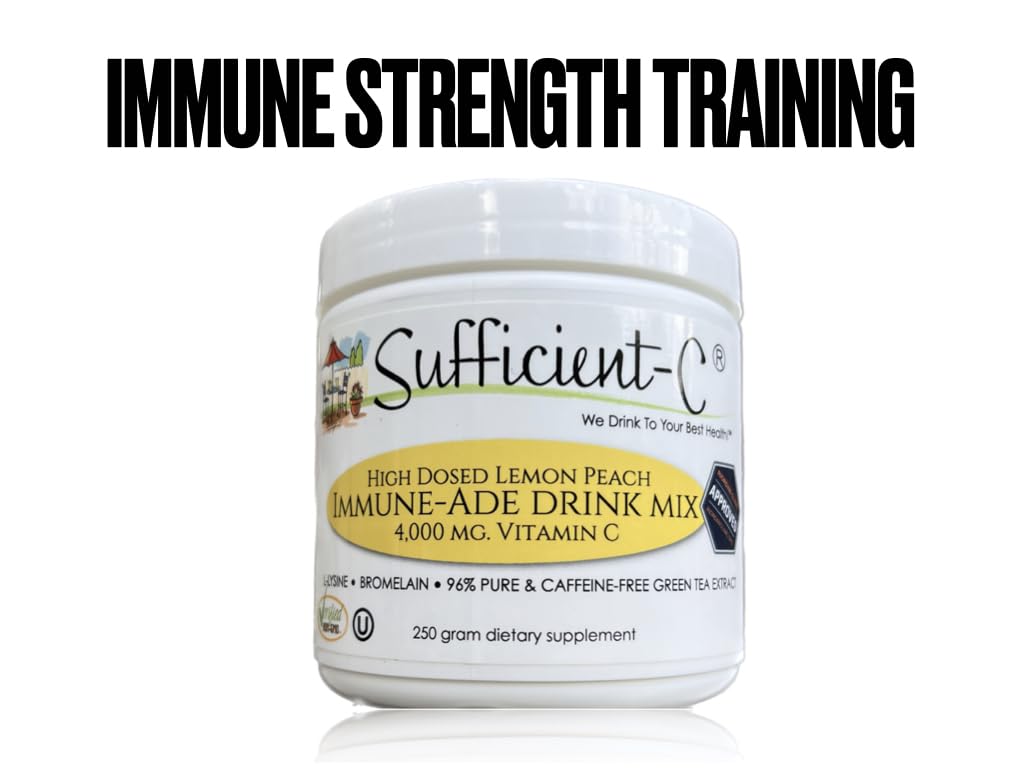 Sufficient-C powder dissolves in water for lemon-peach drink.