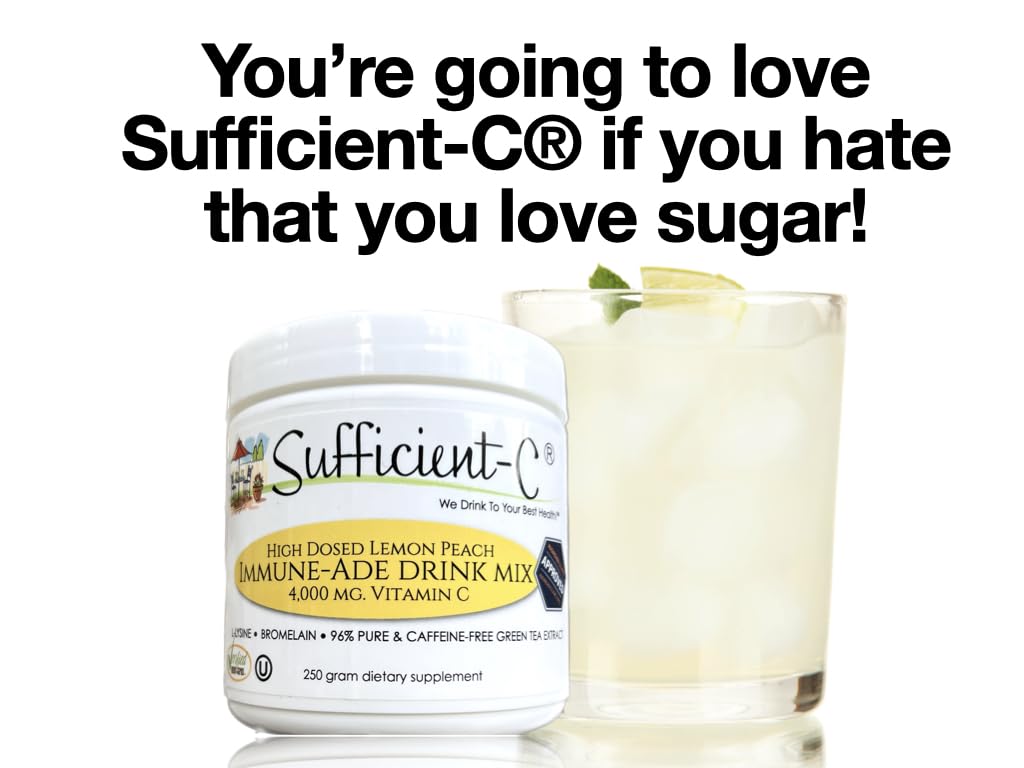 Sufficient-C ingredients close-up highlights stevia-sweetened sugar-free formula.