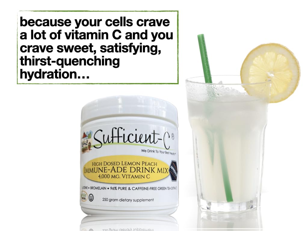 Sufficient-C lemon peach drink mix glass pour showcases inviting color and thirst-quenching hydration.