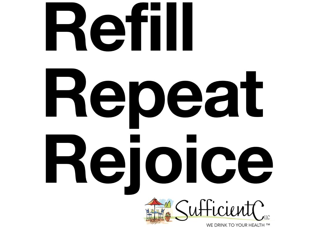 Sufficient-C lemon peach drink mix label closeup emphasizes high-dose vitamin C and natural flavors.