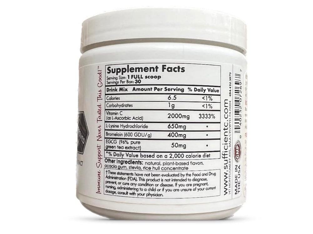 Sufficient-C Lemon Peach drink glass shows a flavorful, sugar-free refreshment ideal for sugar-sensitive days.