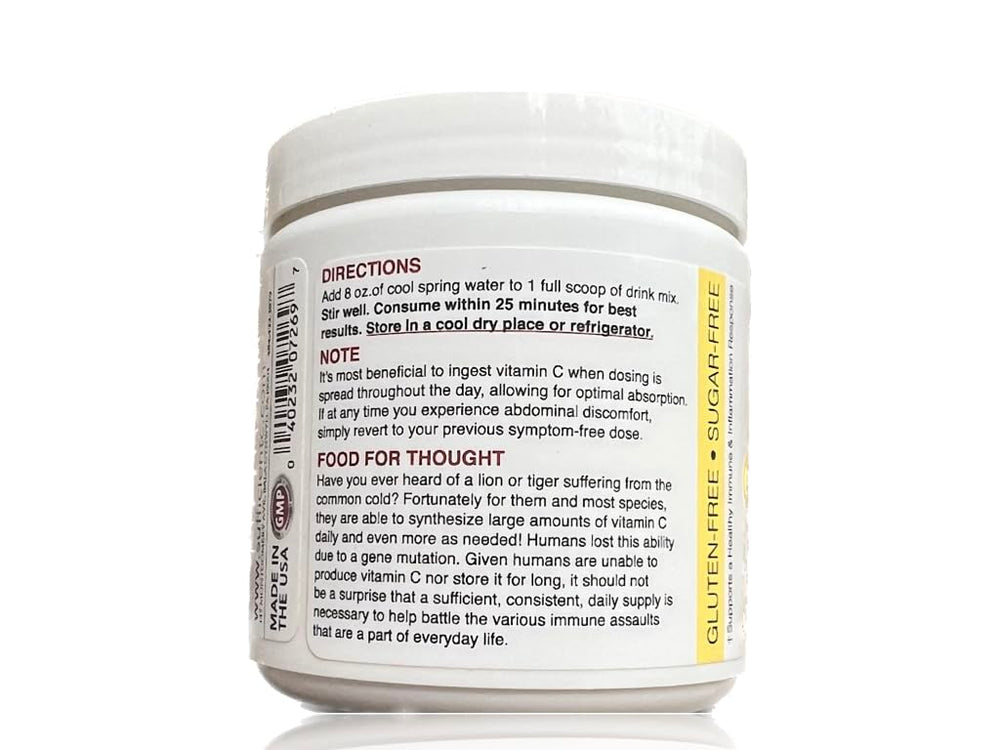 Sufficient-C 125g packaging emphasizes high-dose vitamin C in a travel-friendly format.