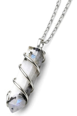 Sugandha Wellness Rainbow Moonstone Necklace closeup highlighting iridescent glow for daily inspiration.