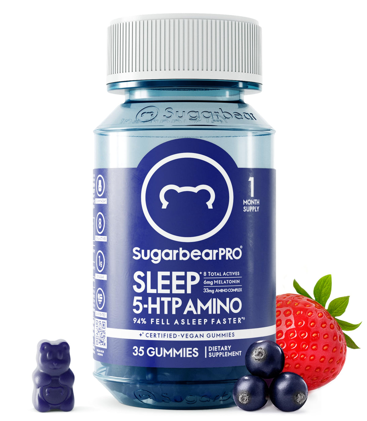 SugarBearPro Sleep Gummy pack-front, vegan formula for restful nights