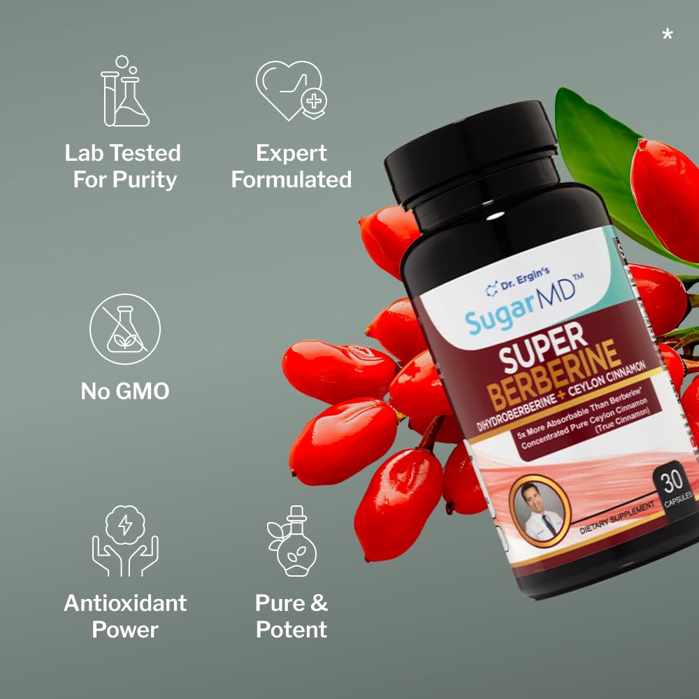 SugarMD Super Berberine cinnamon blend on a kitchen counter