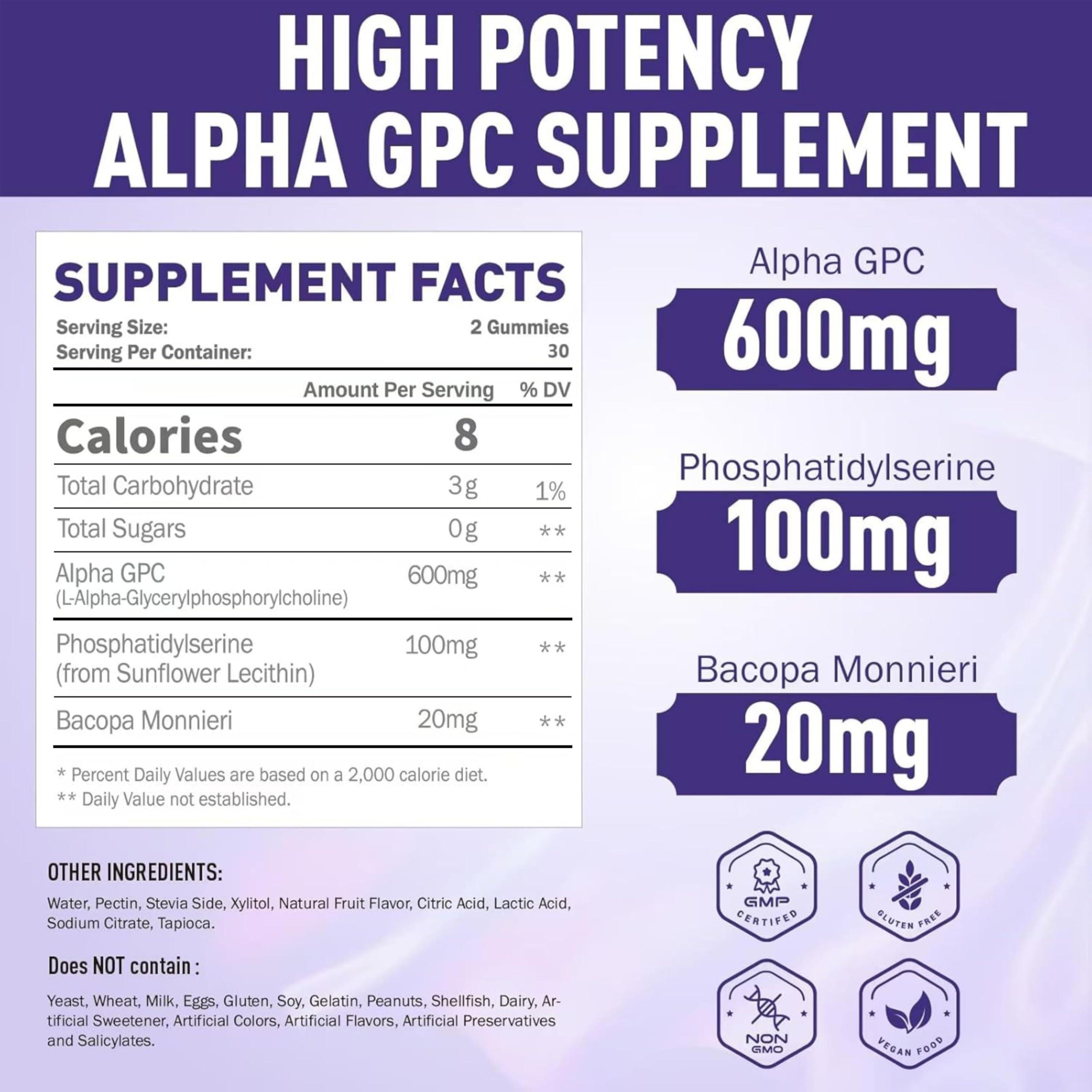 Closeup of SUGAWITA Alpha GPC Gummies texture highlighting sugar-free vegan formula