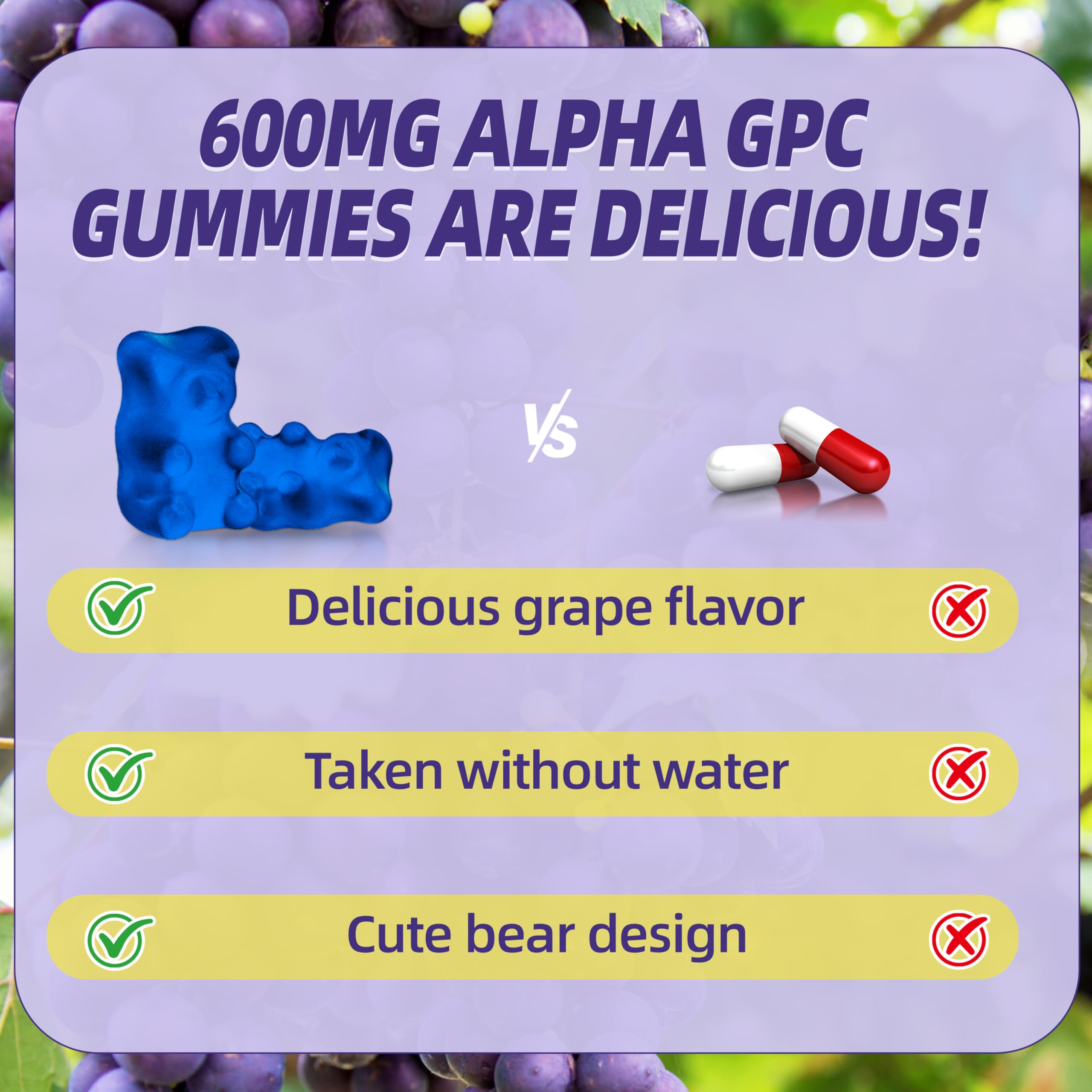 Gummy tray closeup emphasizing natural, science-backed ingredients in SUGAWITA formula