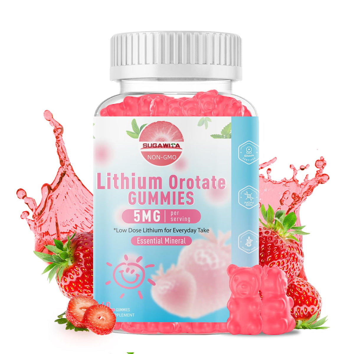 SUGAWITA Lithium Orotate Gummies bottle front for daily tension balance.