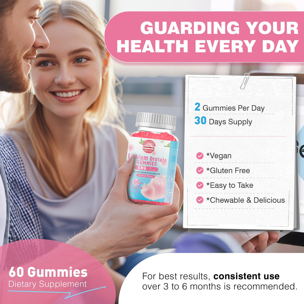 Back label of SUGAWITA gummies showing Non-GMO and gluten-free certifications.