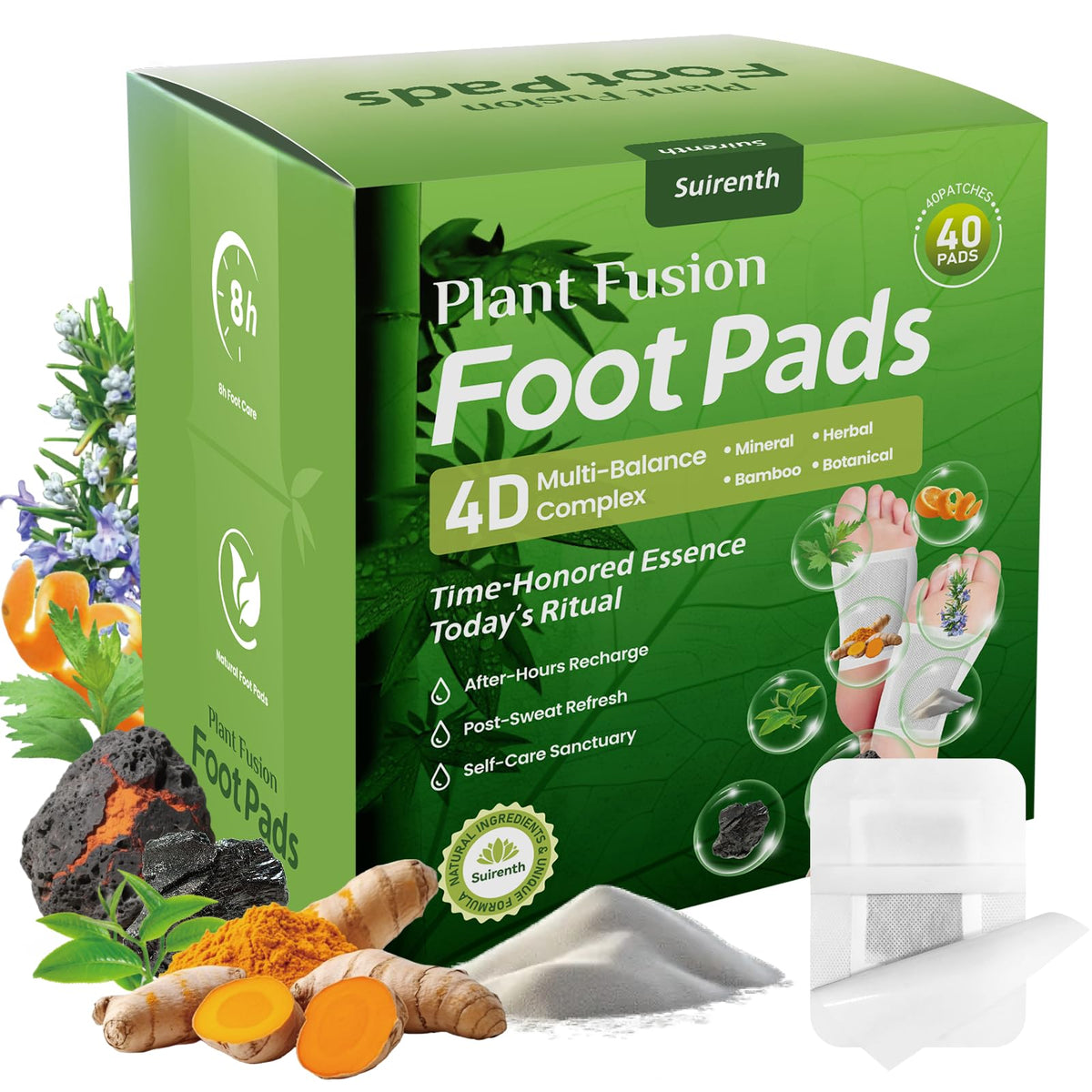 Suirenth volcanic zeolite turmeric foot pad close-up for gentle overnight care.