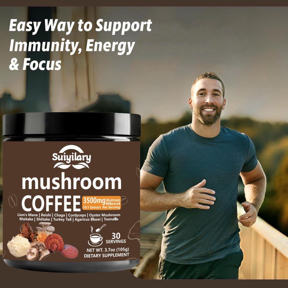 Suiyilary brewed mushroom coffee Arabica captures warm flavor with mushroom power for mornings.