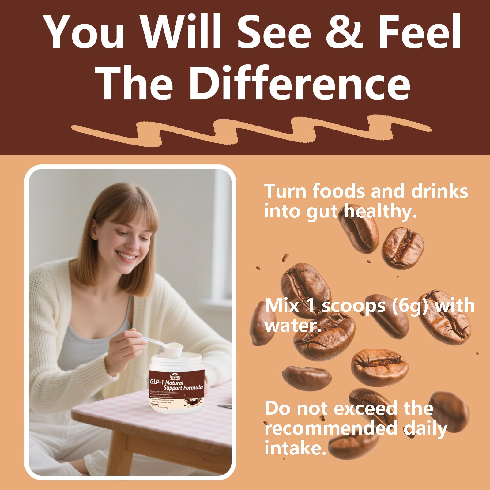 Ingredient-focused scoop beside label referencing Yerba Mate and Berberine for natural energy support.