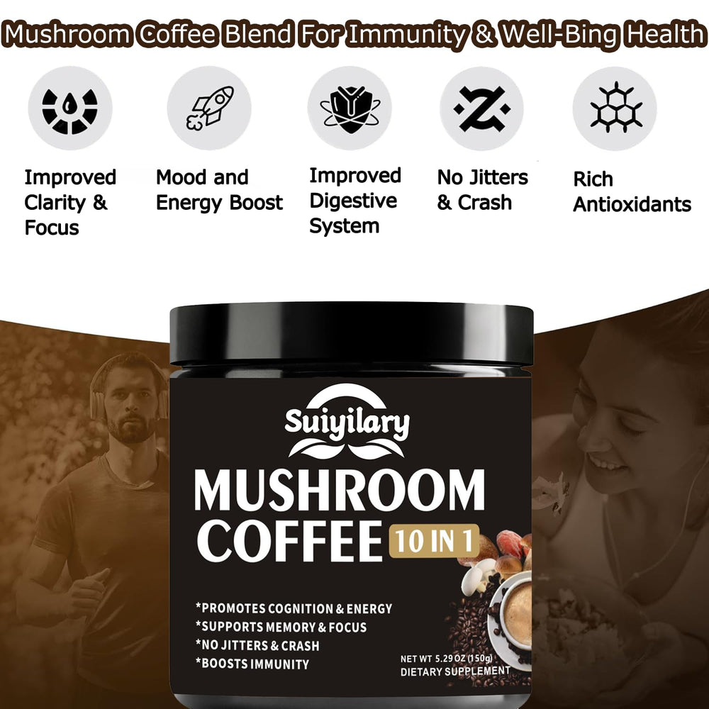Suiyilary Mushroom Coffee chocolate mix shows versatile use in smoothies and cocoa.