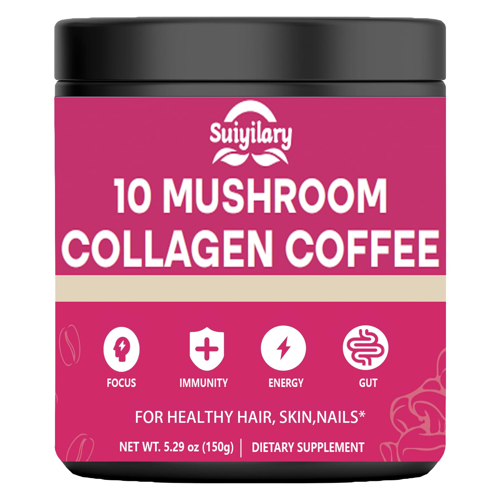 Suiyilary mushroom coffee collagen blend tin ready for daily energy and skin support
