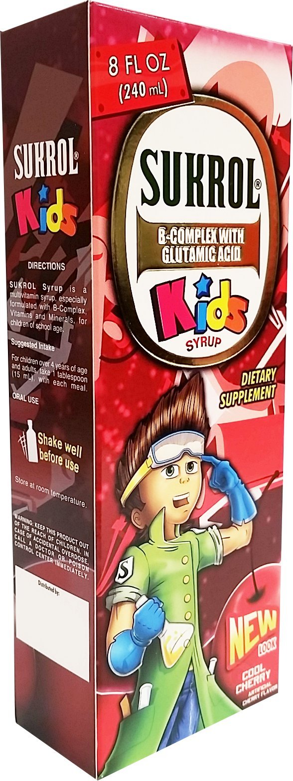 Close-up of Sukrol label highlighting cherry flavor and usage