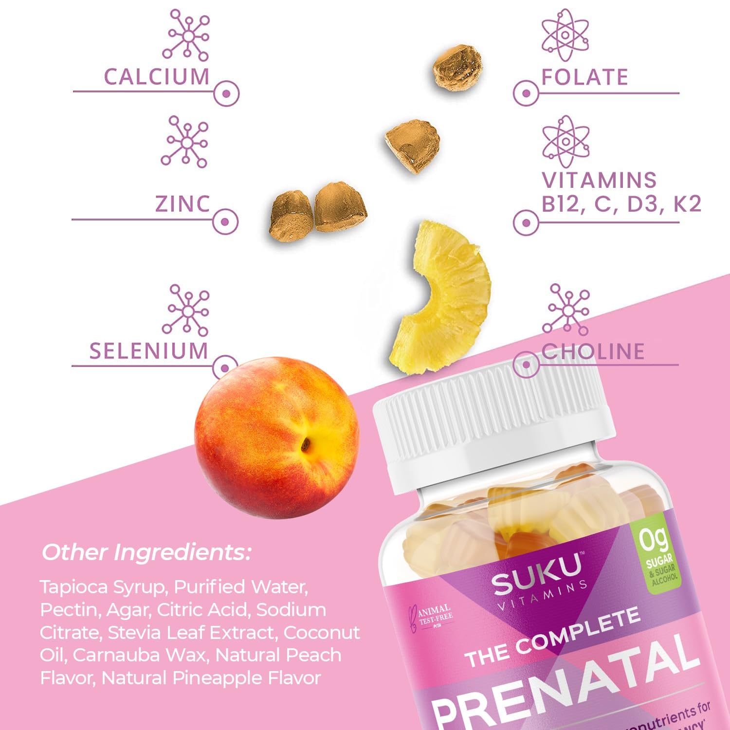 SUKU Prenatal Gummies vegetarian formula highlights suitable option for vegetarians during pregnancy.