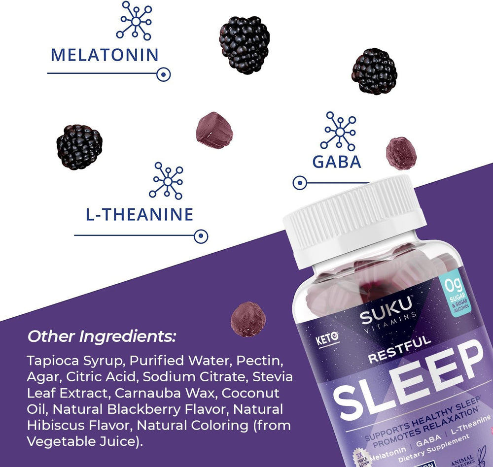 Gummies pour from SUKU bottle for a simple pre-sleep ritual.