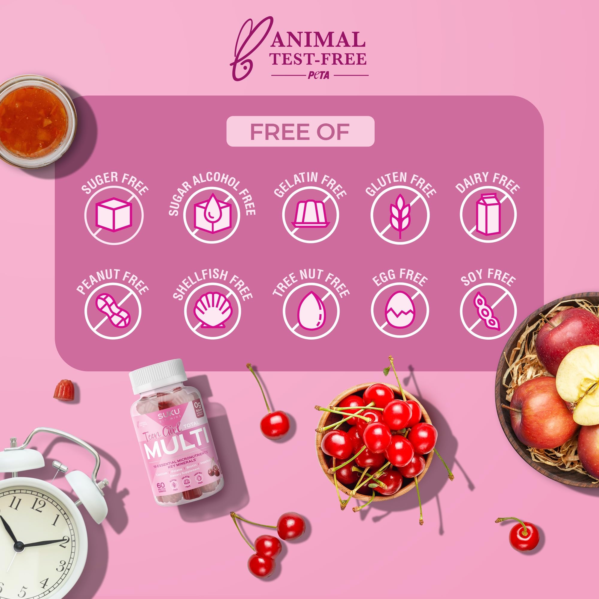 SUKU Teen Girl nutrition facts panel highlights 19 nutrients.