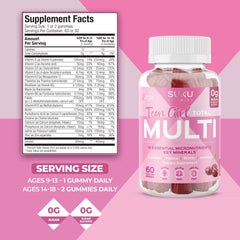 SUKU Teen Girl packaging displays sugar-free, vegetarian multivitamin solution.