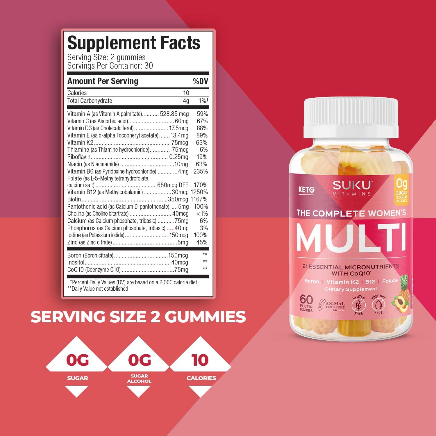 SUKU Vitamins Complete Women's Multi ingredients view — shows 21 essential micronutrients.