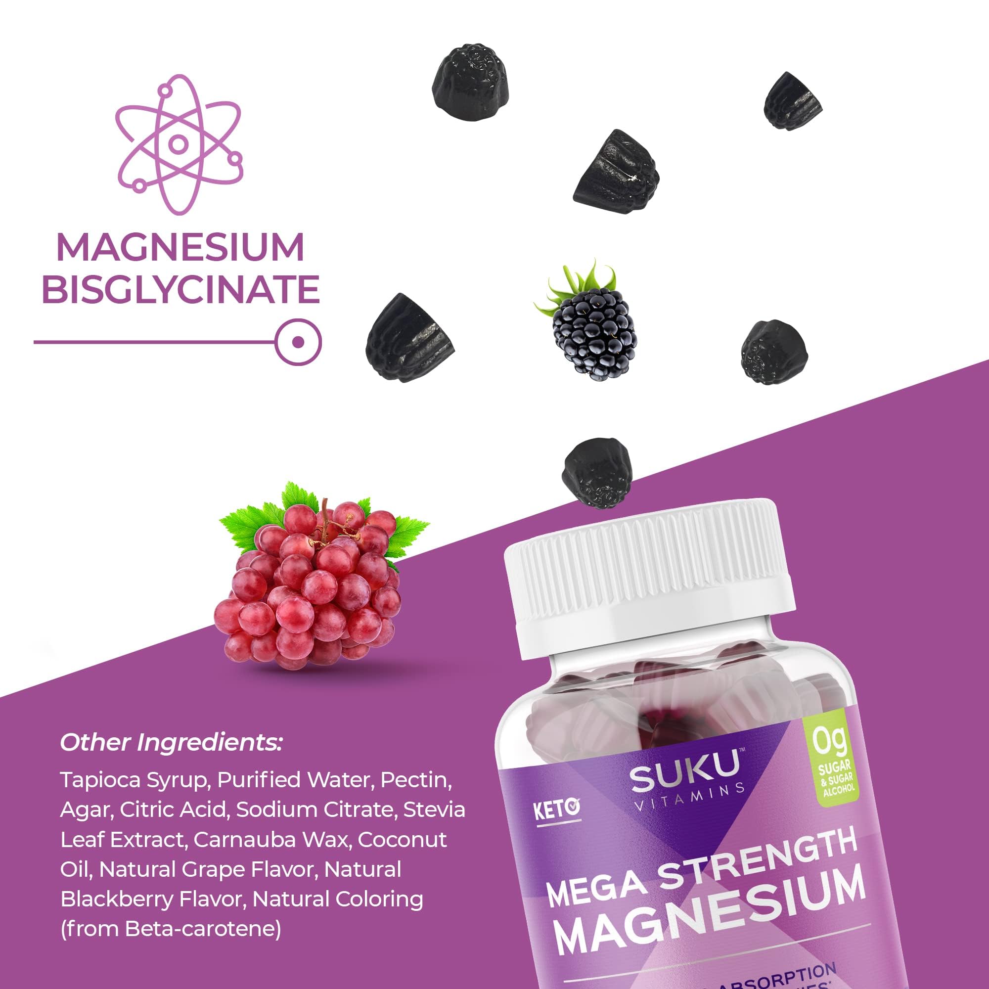 Gluten-free and non-GMO SUKU magnesium gummies on label
