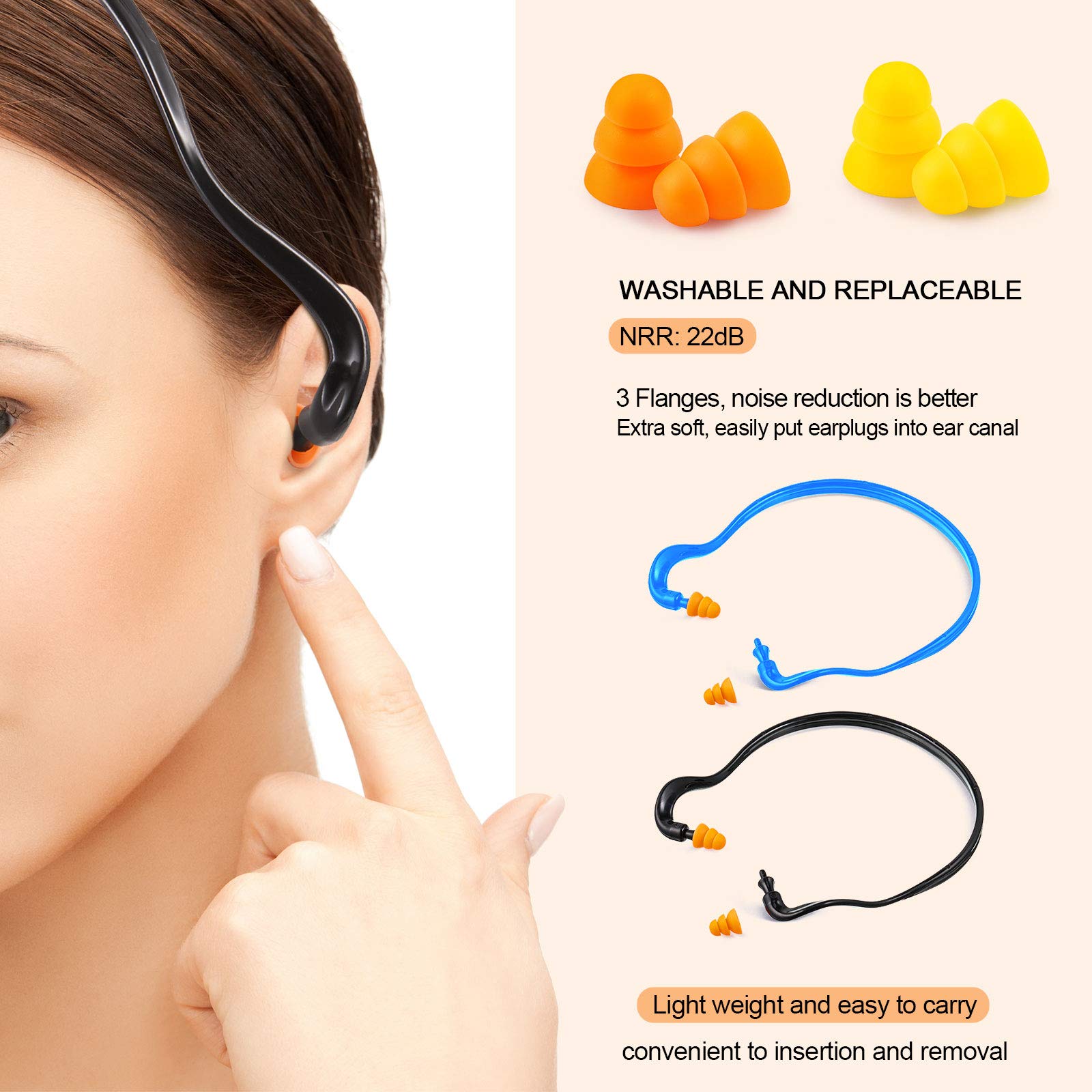 Sumind banded silicone ear plugs worn around neck during use for portability