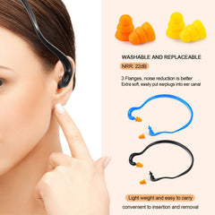 Sumind banded silicone ear plugs worn around neck during use for portability