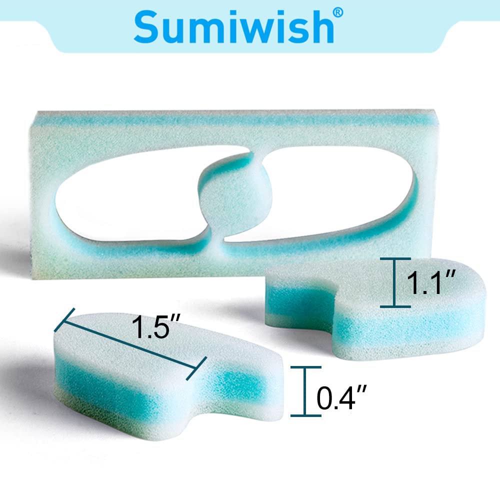 Sumiwish foam toe separators blue pack side view, snug between toes for daily comfort