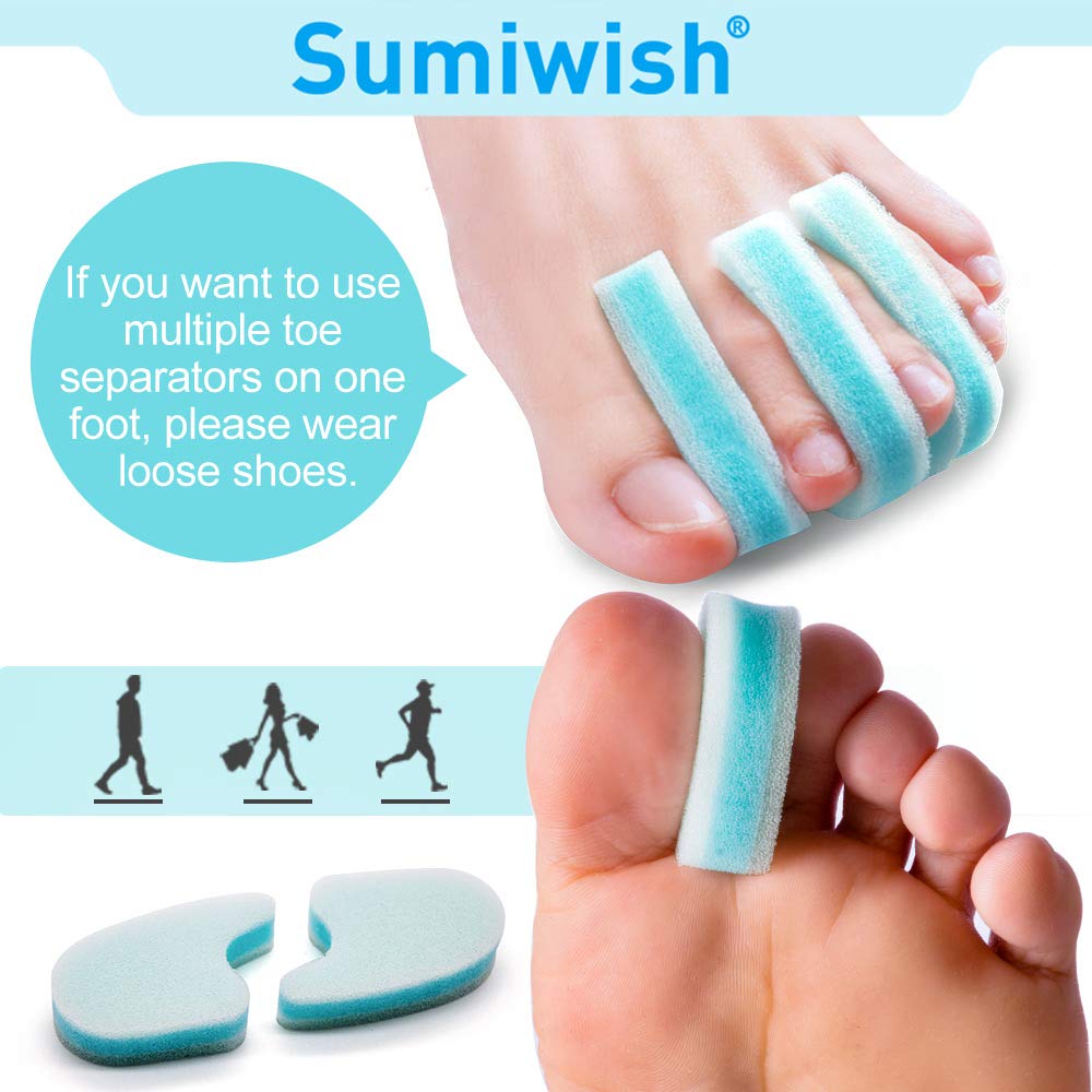 Sumiwish toe spacers blue pack demonstrating alignment between overlapping toes