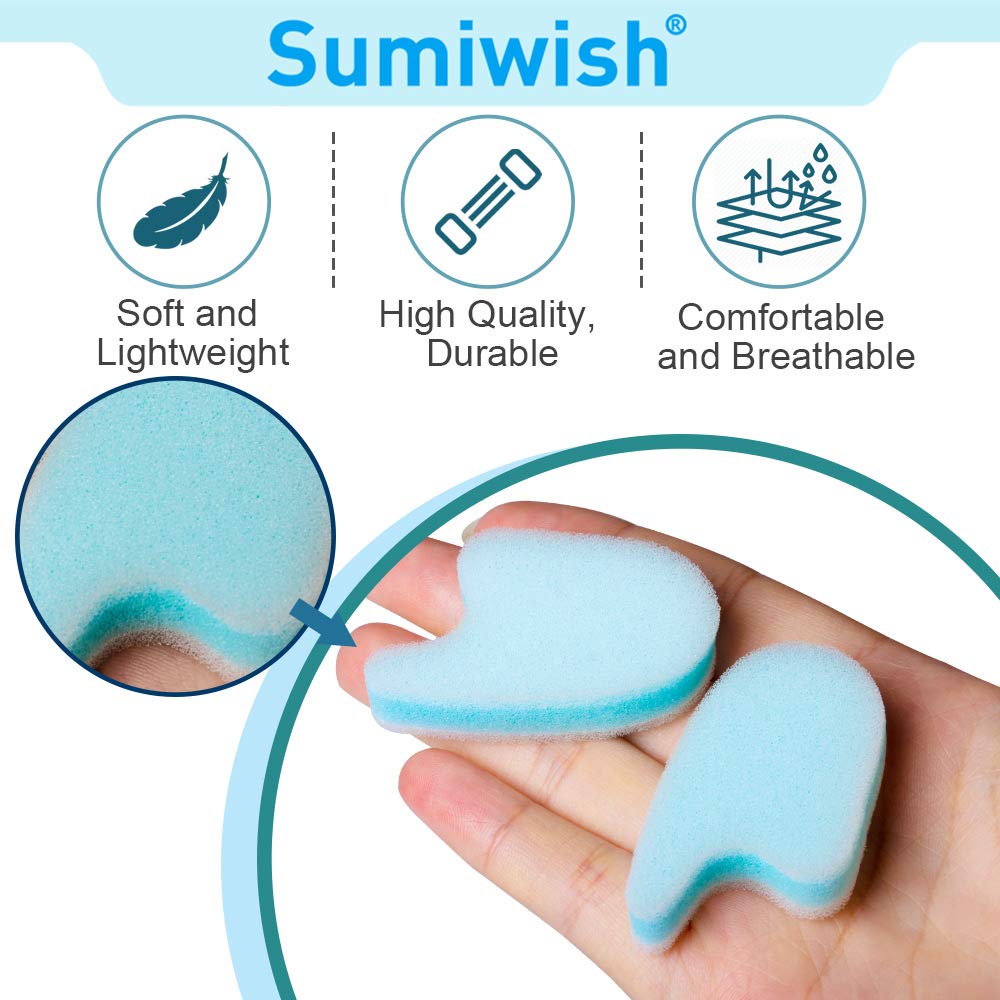 Sumiwish toe spacers closeup, soft porous foam promotes breathability and moisture control