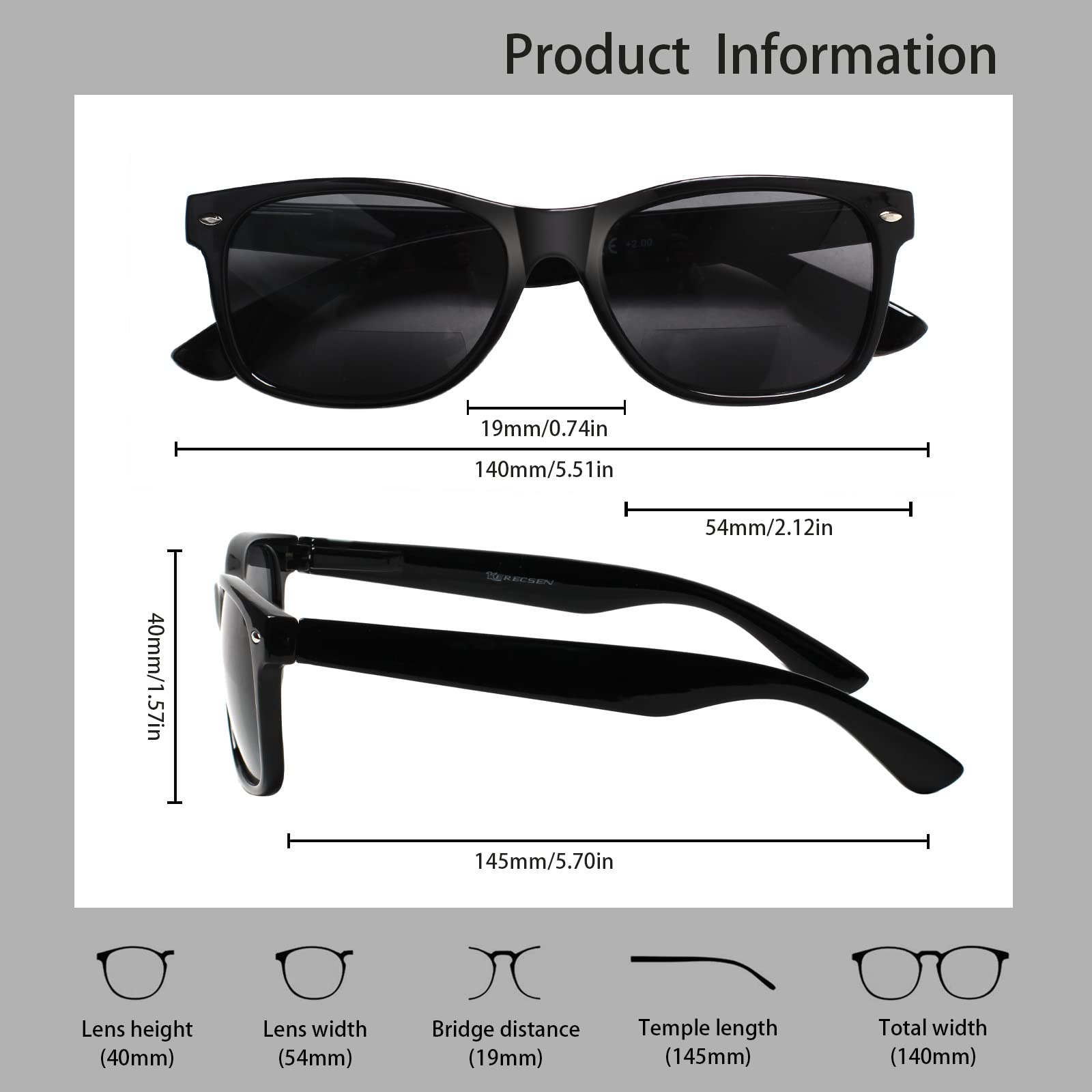 Sumkyle bifocal sunglasses with spring hinges for a secure, flexible fit.